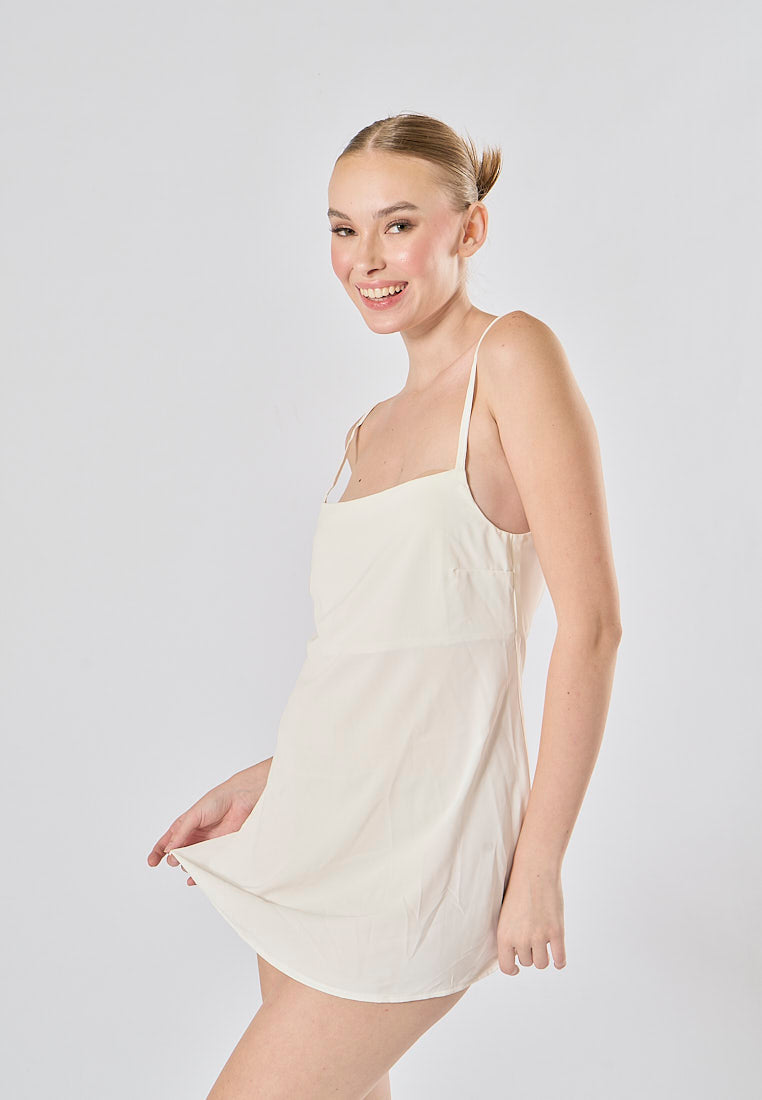 Taja Milky White Deep Square Neck Mini Dress