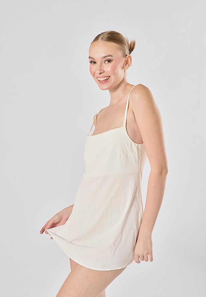 Taja Milky White Deep Square Neck Mini Dress