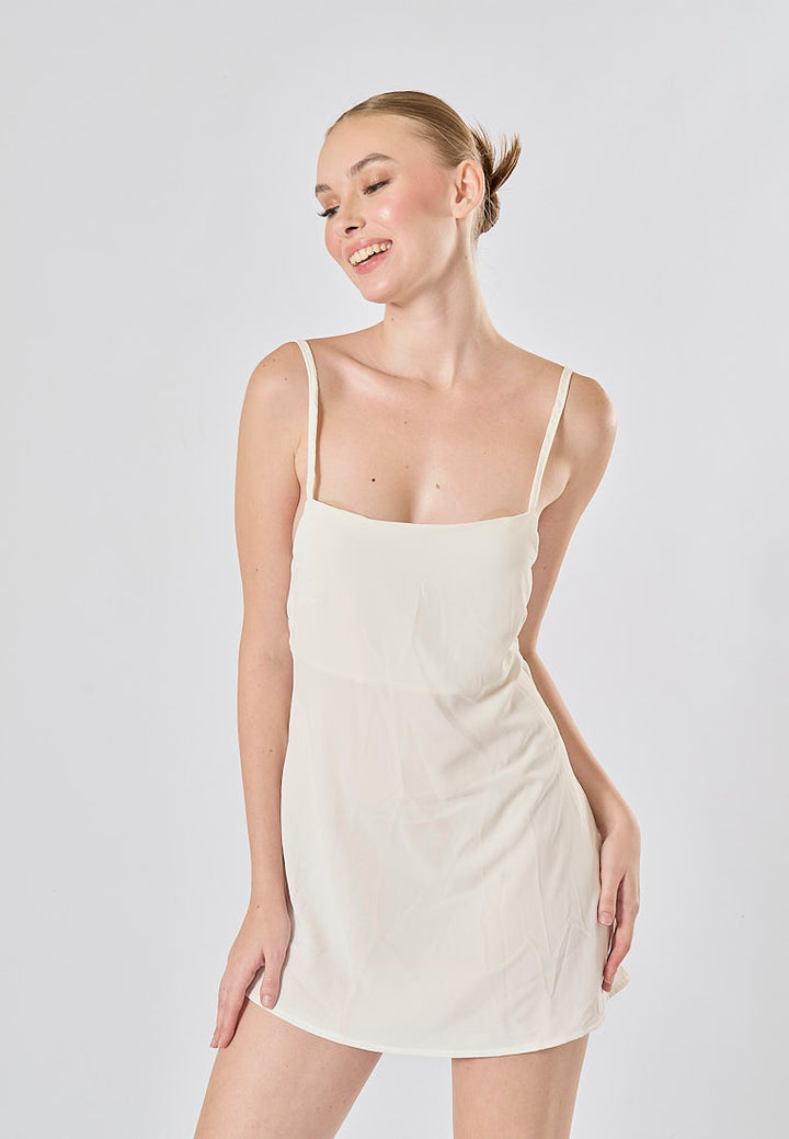 Taja Milky White Deep Square Neck Mini Dress