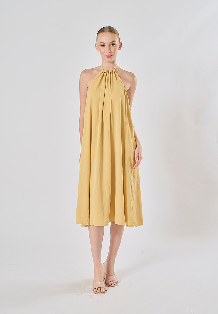 Xoliven Butter Yellow with Halter Neckline Maxi Tent Dress