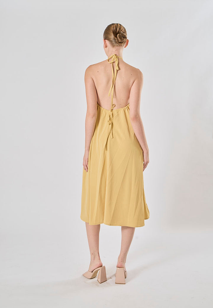 Xoliven Butter Yellow with Halter Neckline Maxi Tent Dress