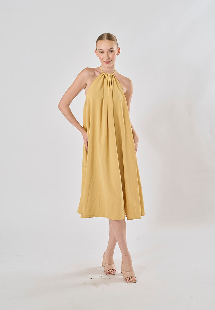 Xoliven Butter Yellow with Halter Neckline Maxi Tent Dress