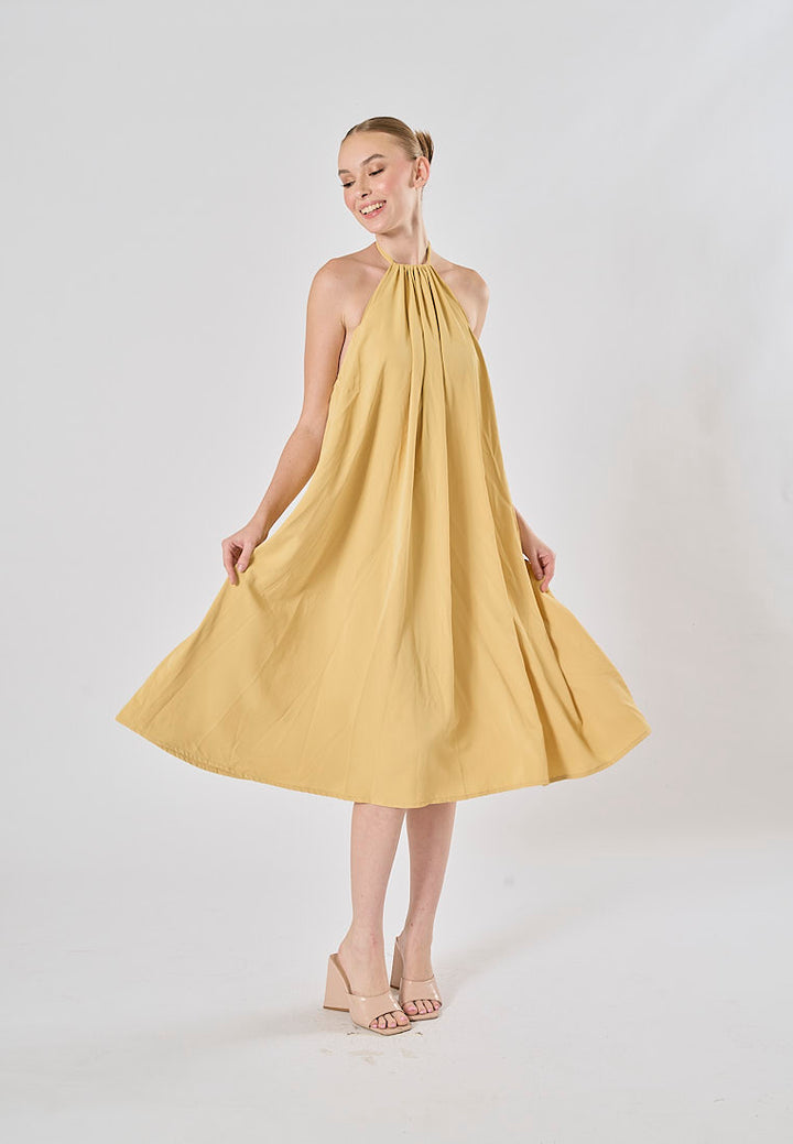 Xoliven Butter Yellow with Halter Neckline Maxi Tent Dress