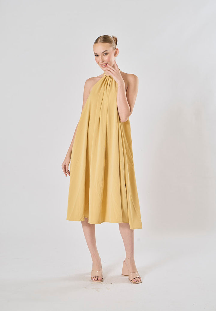 Xoliven Butter Yellow with Halter Neckline Maxi Tent Dress