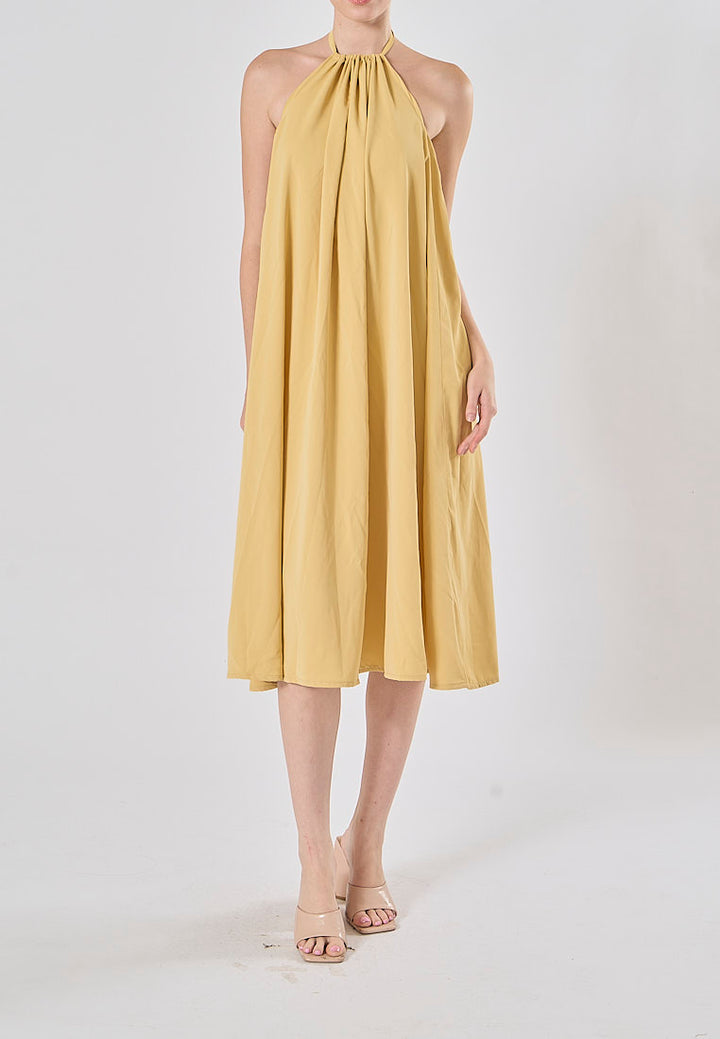Xoliven Butter Yellow with Halter Neckline Maxi Tent Dress