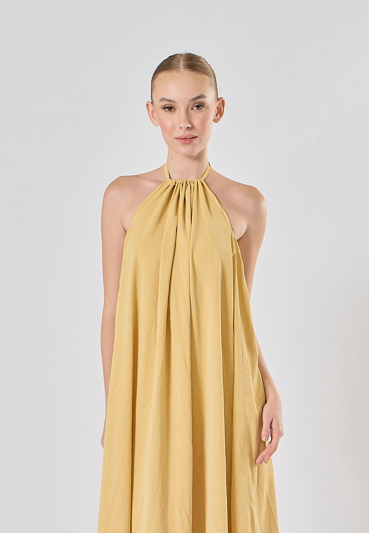 Xoliven Butter Yellow with Halter Neckline Maxi Tent Dress