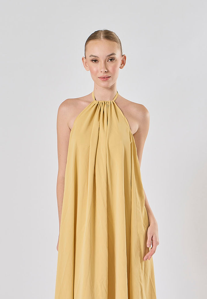 Xoliven Butter Yellow with Halter Neckline Maxi Tent Dress
