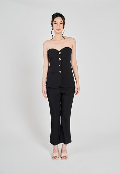 Kaoru Black Sweetheart Neckline Buttons Up Full Length Jumpsuit