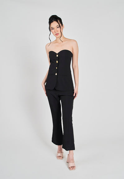 Kaoru Black Sweetheart Neckline Buttons Up Full Length Jumpsuit