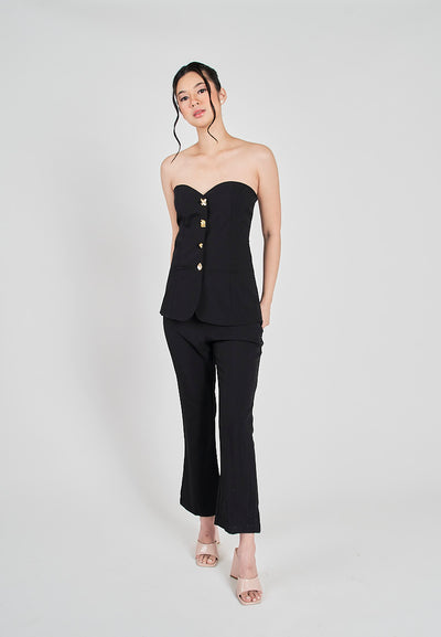 Kaoru Black Sweetheart Neckline Buttons Up Full Length Jumpsuit