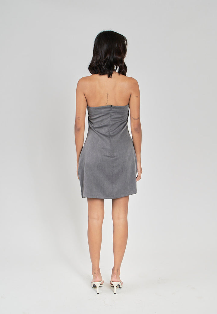 Fiora Grey Halter Front Tie Sexy Back Zipper Sleeveless Mini Dress