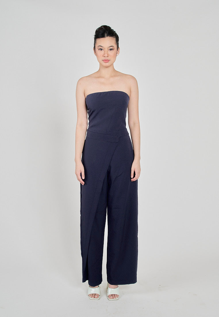 Vinz Navy Blue Side Zipper Wrap Tube Jumpsuit