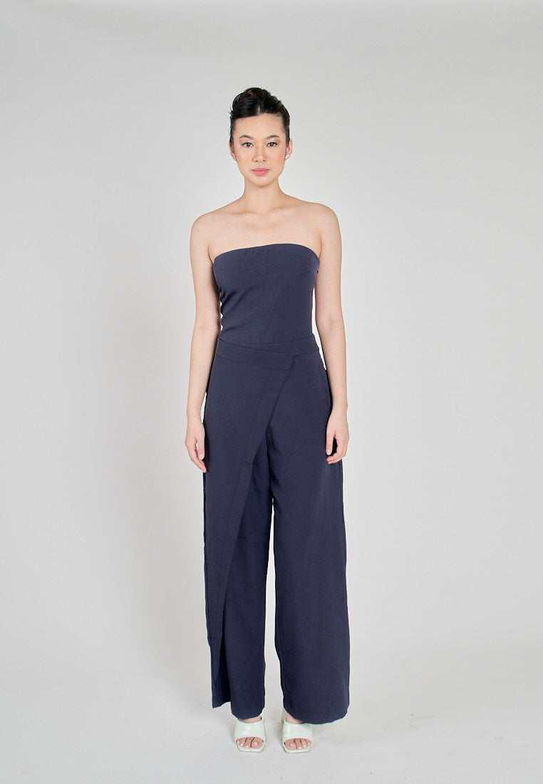 Vinz Navy Blue Side Zipper Wrap Tube Jumpsuit
