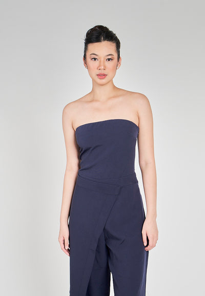 Vinz Navy Blue Side Zipper Wrap Tube Jumpsuit