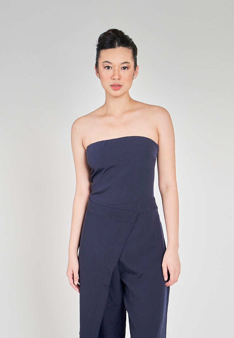 Vinz Navy Blue Side Zipper Wrap Tube Jumpsuit