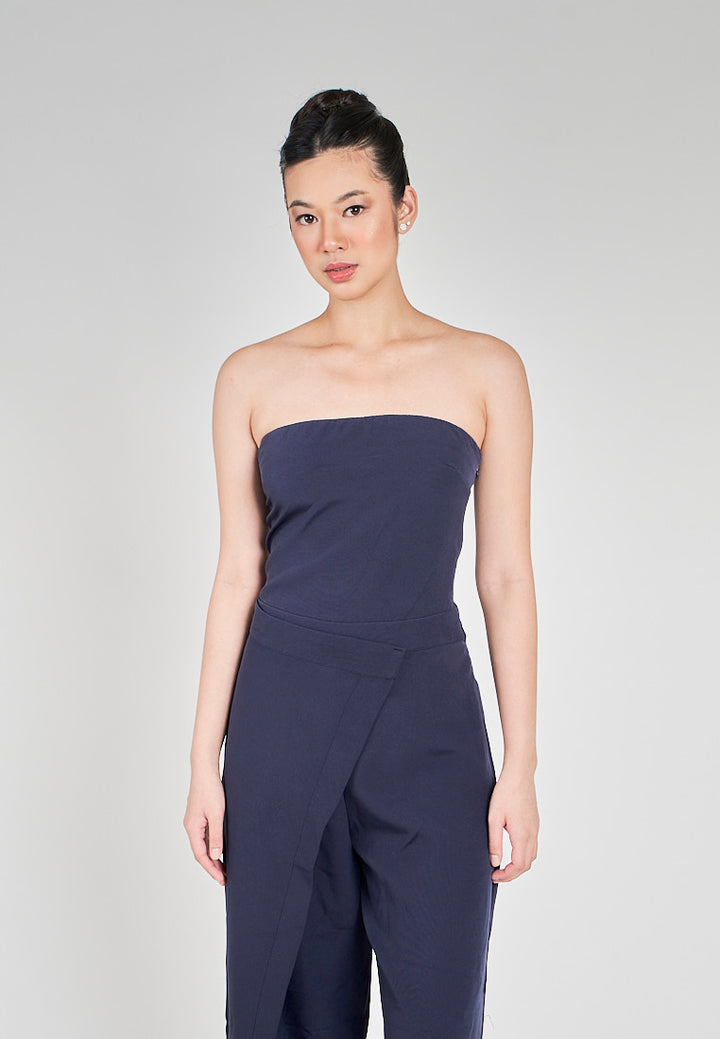 Vinz Navy Blue Side Zipper Wrap Tube Jumpsuit
