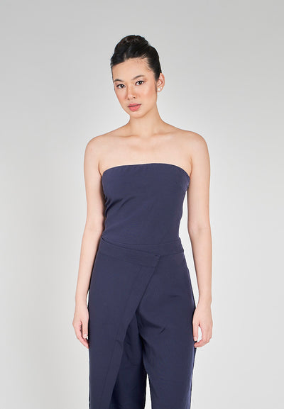 Vinz Navy Blue Side Zipper Wrap Tube Jumpsuit