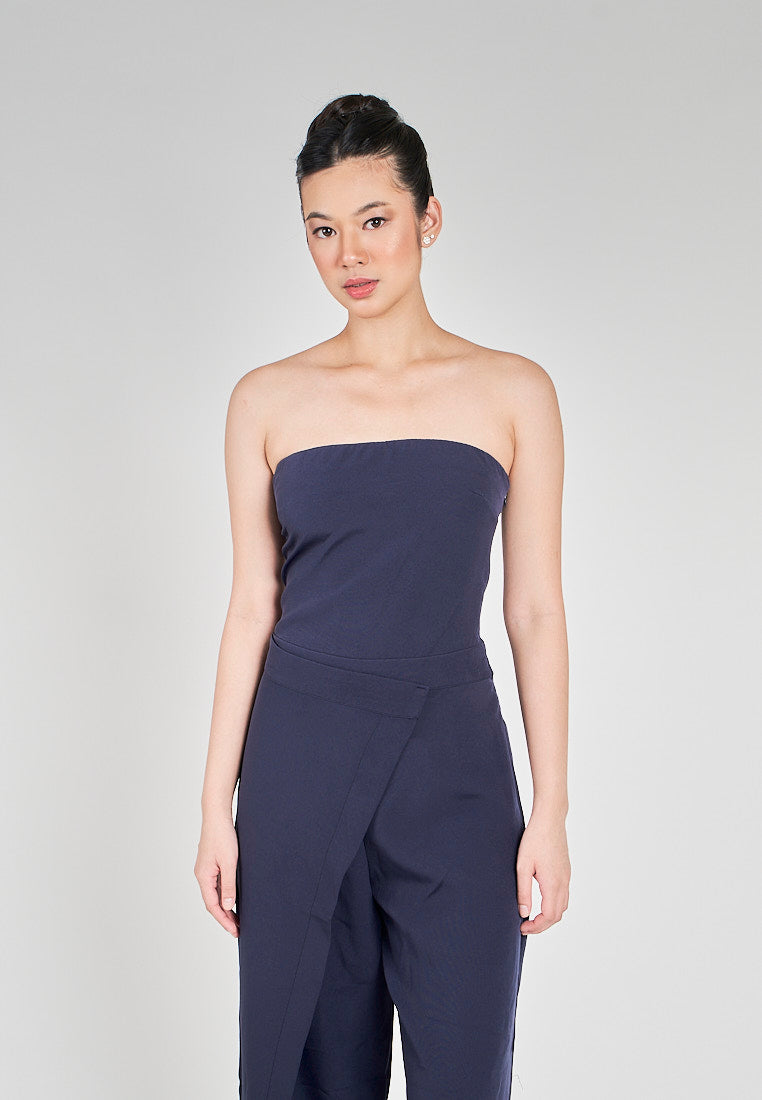 Vinz Navy Blue Side Zipper Wrap Tube Jumpsuit