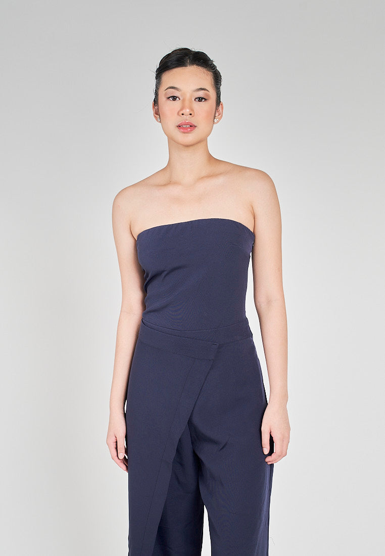 Vinz Navy Blue Side Zipper Wrap Tube Jumpsuit