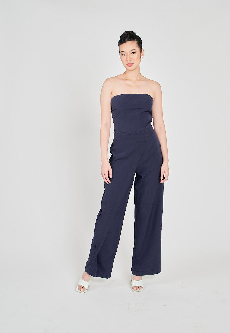 Vinz Navy Blue Side Zipper Wrap Tube Jumpsuit
