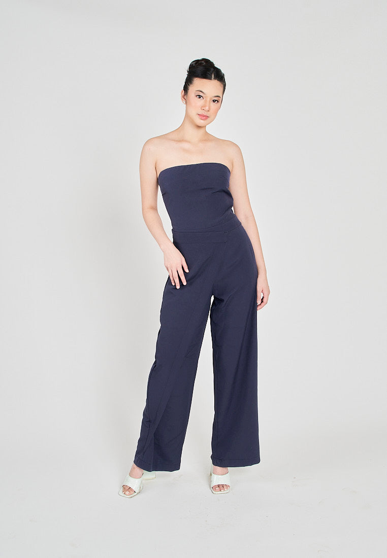 Vinz Navy Blue Side Zipper Wrap Tube Jumpsuit