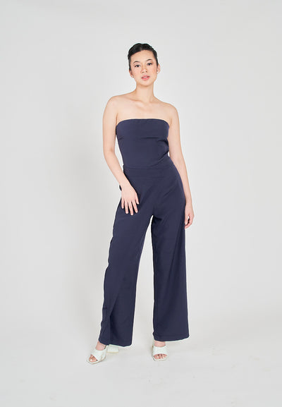 Vinz Navy Blue Side Zipper Wrap Tube Jumpsuit