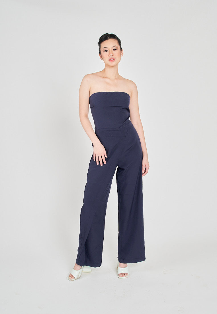 Vinz Navy Blue Side Zipper Wrap Tube Jumpsuit