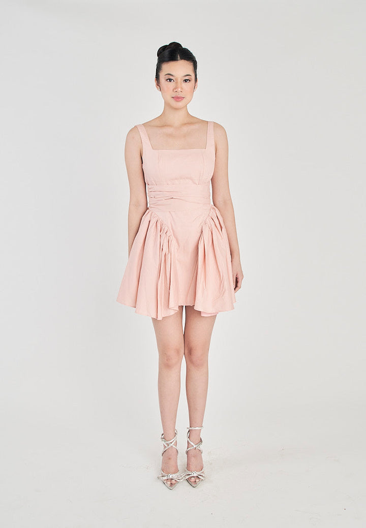 Kiehl Pink Square Neckline Pleated Skirt Big Bow Sexy Back Detail Mini Dress