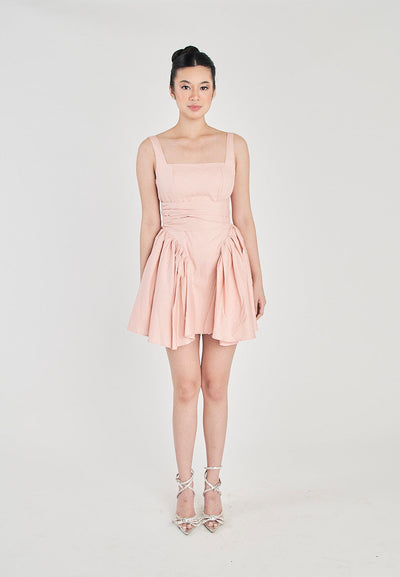 Kiehl Pink Square Neckline Pleated Skirt Big Bow Sexy Back Detail Mini Dress