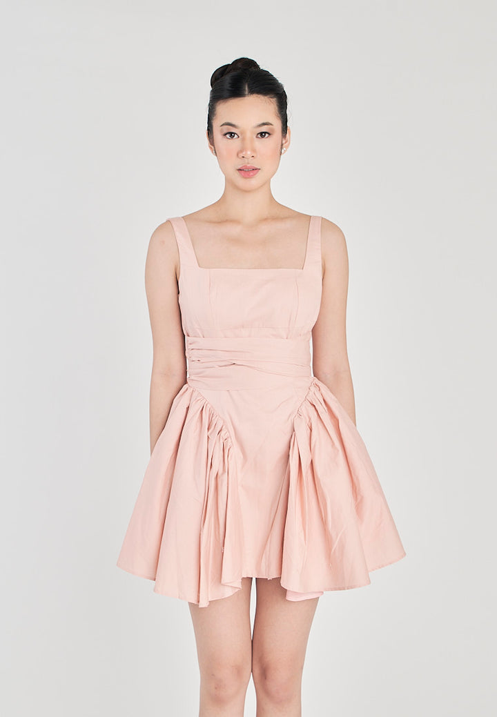 Kiehl Pink Square Neckline Pleated Skirt Big Bow Sexy Back Detail Mini Dress