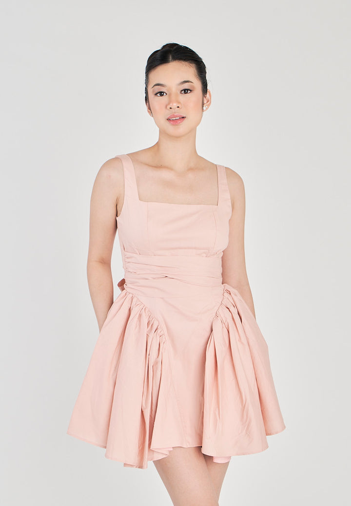 Kiehl Pink Square Neckline Pleated Skirt Big Bow Sexy Back Detail Mini Dress