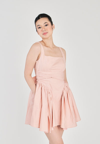Kiehl Pink Square Neckline Pleated Skirt Big Bow Sexy Back Detail Mini Dress