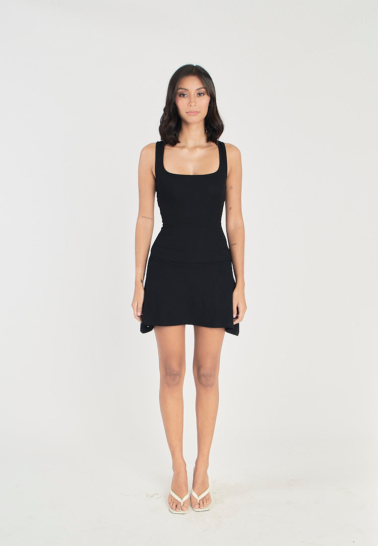Deanne Black Square Neck Sexy Back Bodycon Sleeveless Mini Dress