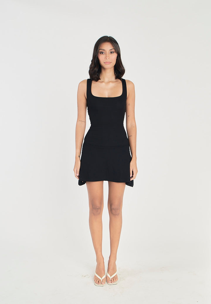 Deanne Black Square Neck Sexy Back Bodycon Sleeveless Mini Dress