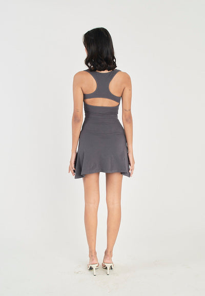 Deanne Grey Square Neck Sexy Back Bodycon Sleeveless Mini Dress