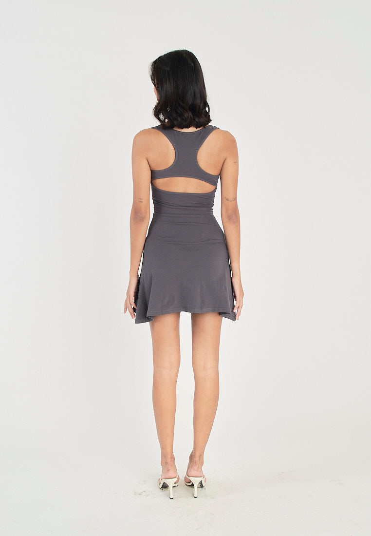 Deanne Grey Square Neck Sexy Back Bodycon Sleeveless Mini Dress
