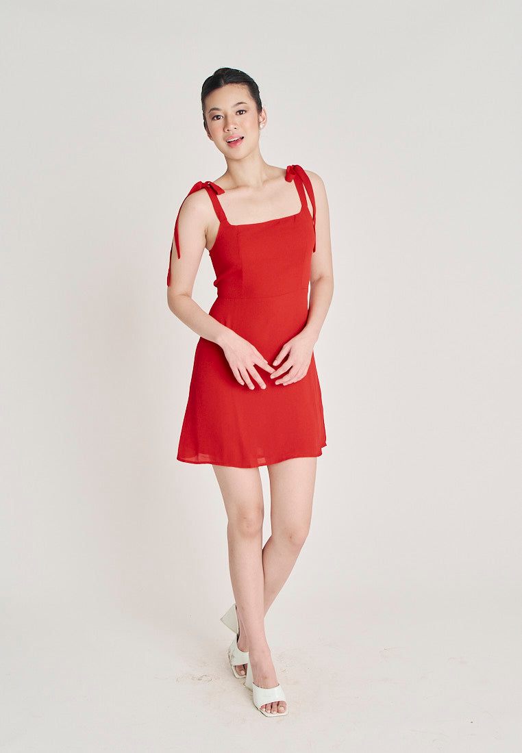 Creselda Red Square Neckline Self Tie Mini Dress