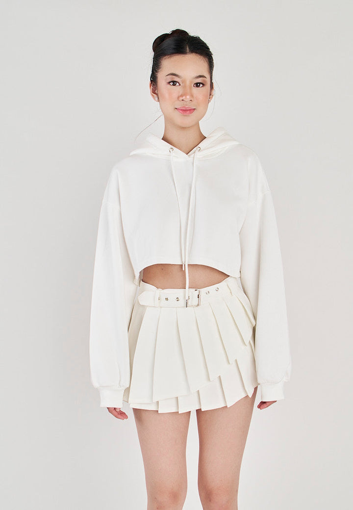 Hirro White Pleated asymmetrical Front Detail with Belt Mini Skirt