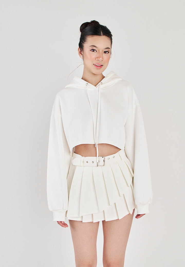 Hirro White Pleated asymmetrical Front Detail with Belt Mini Skirt