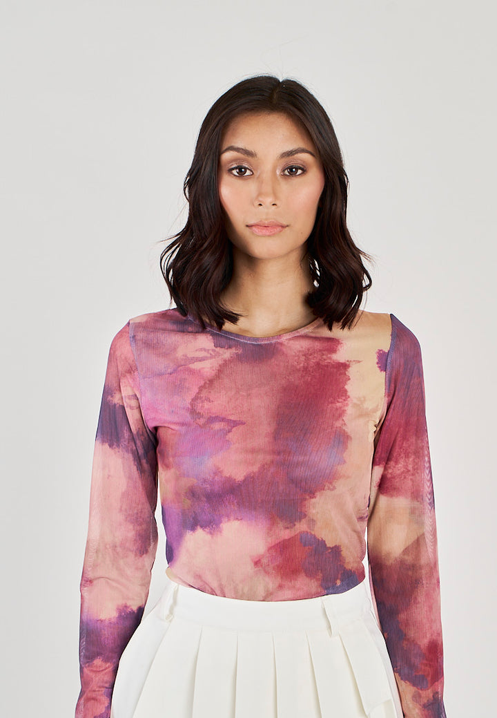 Meric Multicolor Tie Dye Crew Neck Long Sleeves Bodysuit