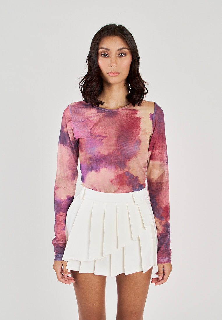 Meric Multicolor Tie Dye Crew Neck Long Sleeves Bodysuit