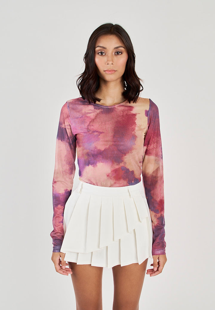Meric Multicolor Tie Dye Crew Neck Long Sleeves Bodysuit
