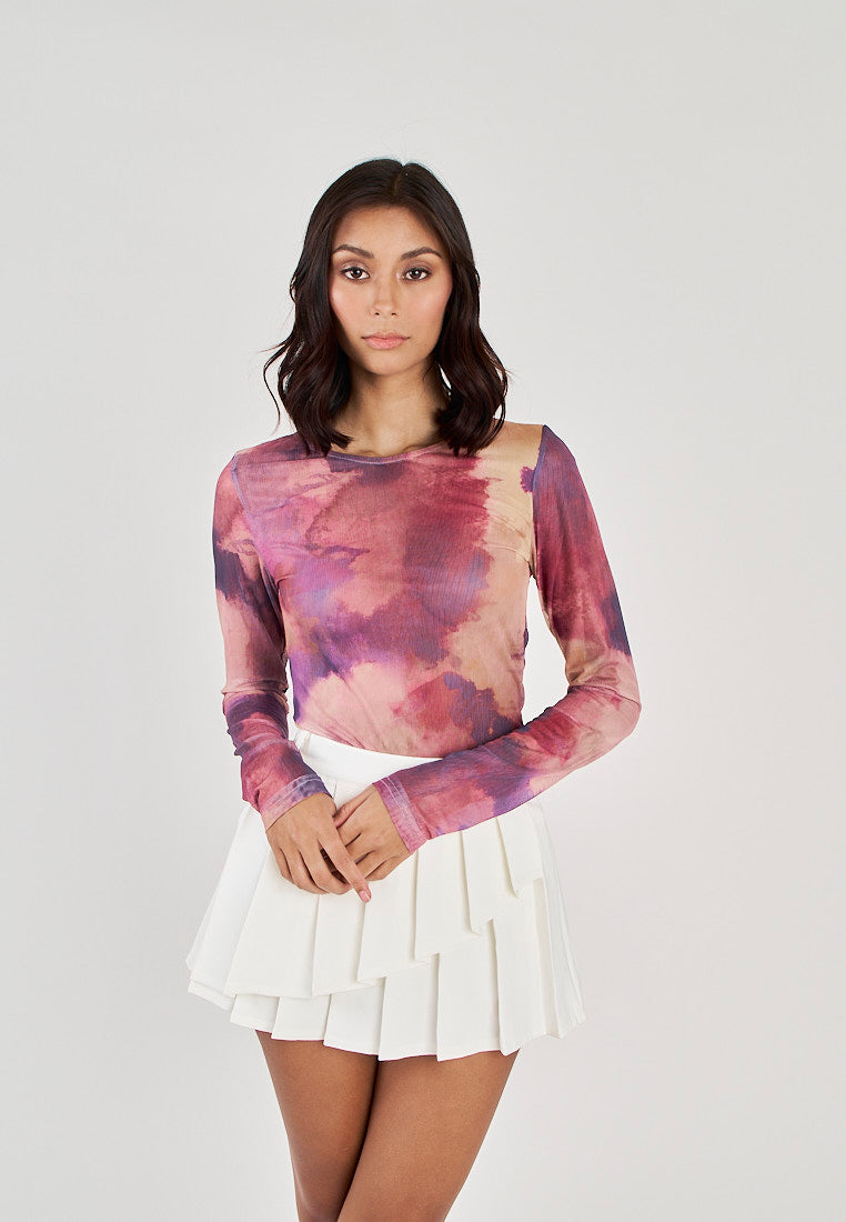 Meric Multicolor Tie Dye Crew Neck Long Sleeves Bodysuit