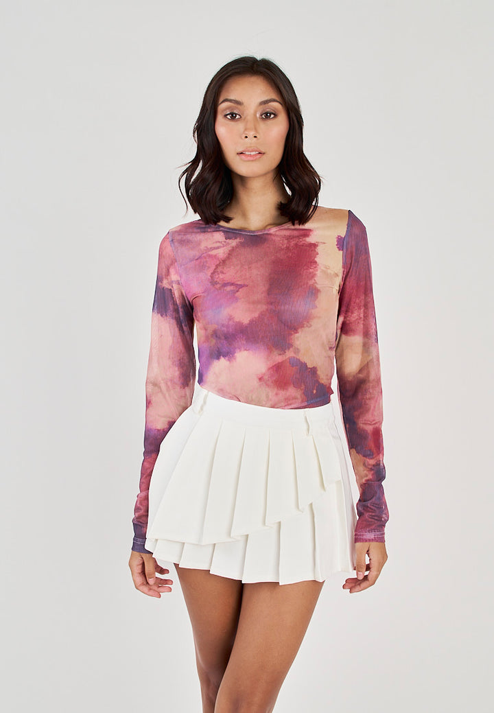 Meric Multicolor Tie Dye Crew Neck Long Sleeves Bodysuit