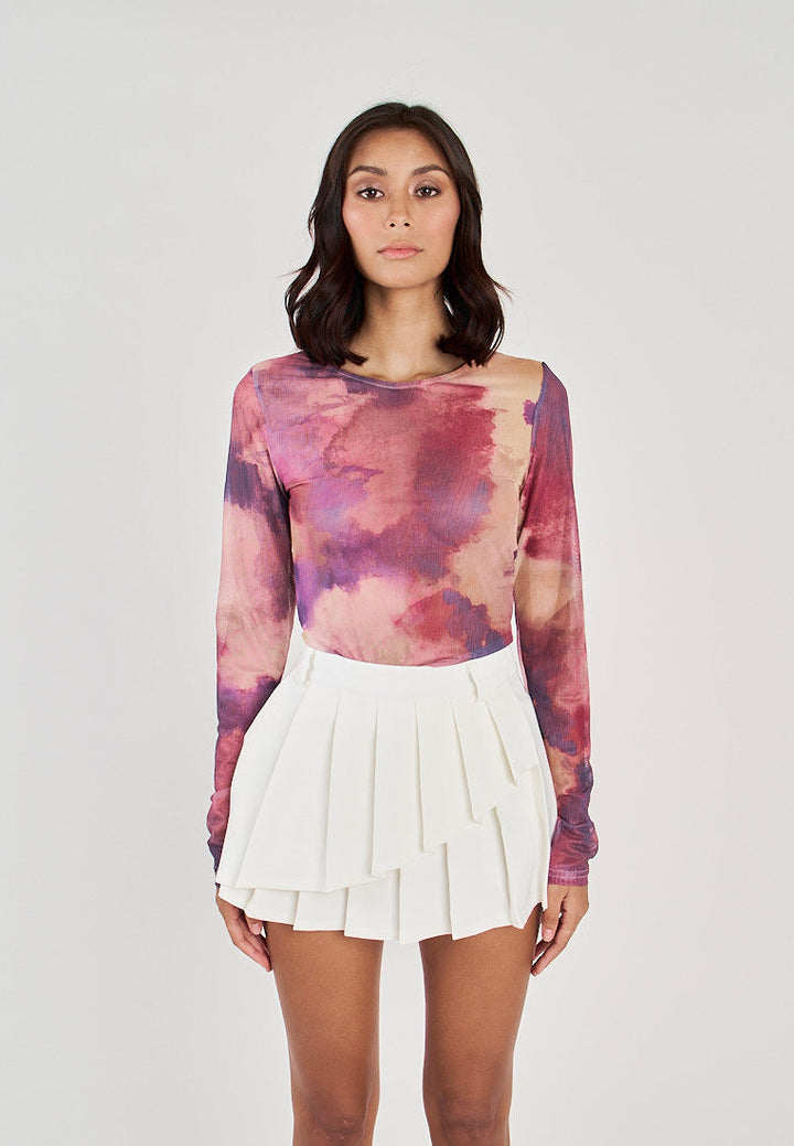 Meric Multicolor Tie Dye Crew Neck Long Sleeves Bodysuit