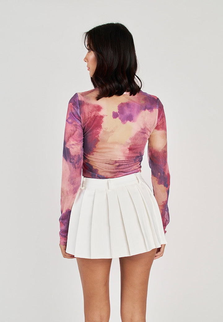 Meric Multicolor Tie Dye Crew Neck Long Sleeves Bodysuit