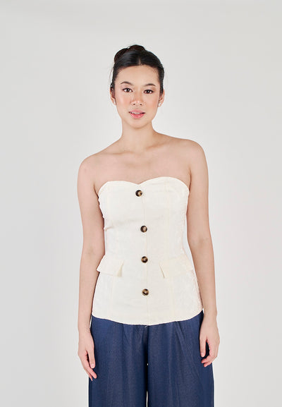 Yelle White Sweetheart Neckline Lined Single Breasted with Embossed Details Tube top