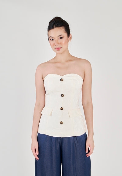 Yelle White Sweetheart Neckline Lined Single Breasted with Embossed Details Tube top