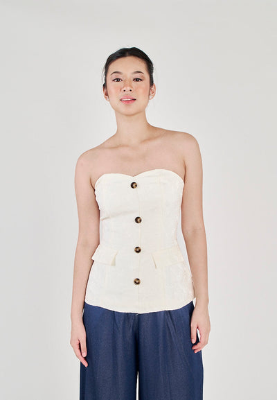 Yelle White Sweetheart Neckline Lined Single Breasted with Embossed Details Tube top