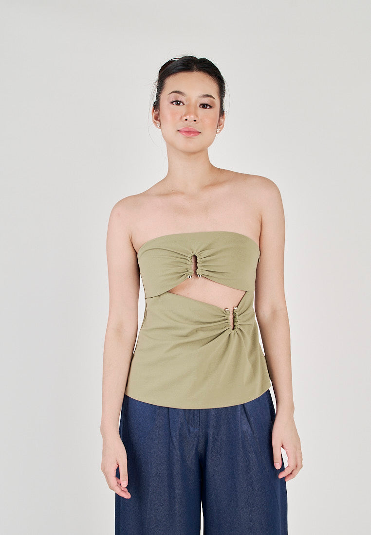 Jeune Sage Ruched Hollow Out Underbust Side Zipper Tube Top